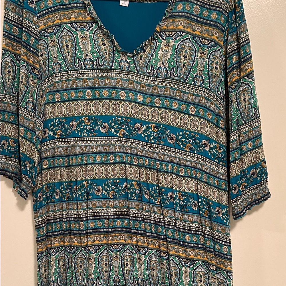 J. Jill voyager Teal Patterned Maxi Dress size medium petite - Picture 4 of 13